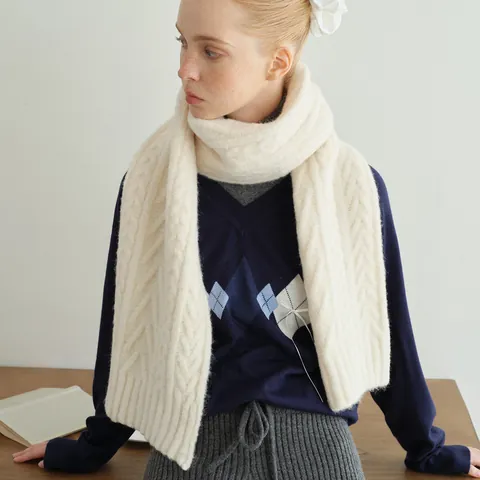 Sciarpa Invernale da Donna in Misto Lana a Trecce Calda Spessa Lavorata a Maglia con Motivo Intrecciato Sciarpa Lunga Vintage Coreana