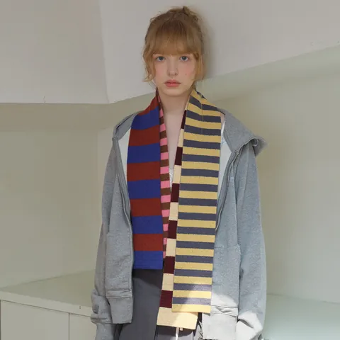 100% Merino Wolle Gespleißte Gestreifte Schal Damen Winter Gestrickt Lange Warm Schmale Halstuch Vintage Preppy Zubehör