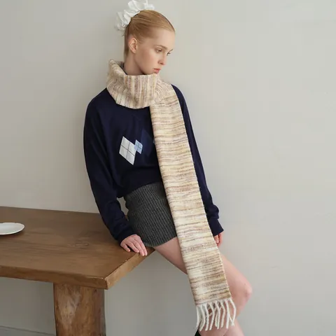 Bufanda de Invierno para Mujer en Mezcla de Lana Degradada Larga a Rayas con Borlas Cálida Suave de Punto Estilo Preppy