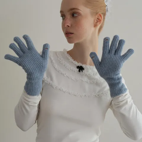 Guanti in Maglia Misto Lana da Donna in Pelo di Coniglio Caldi Invernali Compatibili con Touchscreen Tinta Unita Minimalisti Morbidi