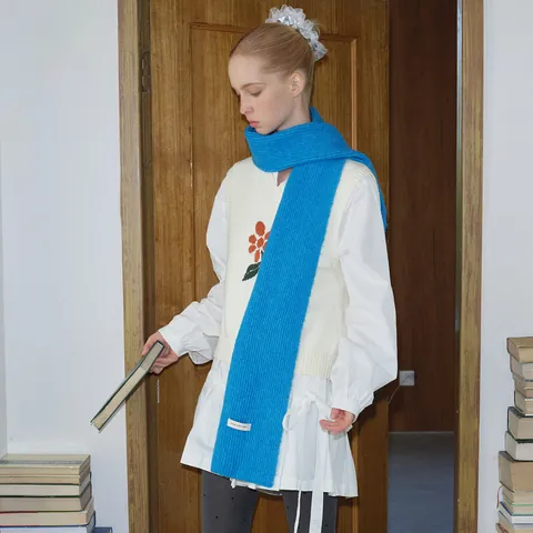 Damen Einfarbig Wollmischung Gestrickter Schal Koreanischen Stil Weichen Gerippten Langen Winterschal Für Wärme Minimalistischen Schal