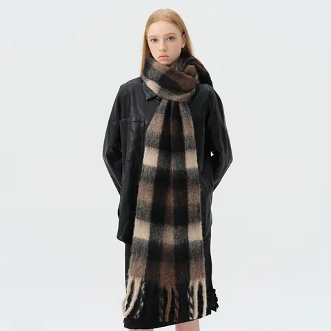 Unisex Wool Blend Plaid Scarf Thick Warm Long Checkered Shawl With Tassel Fringe For Men Women Casual Winter Neck Wrap
