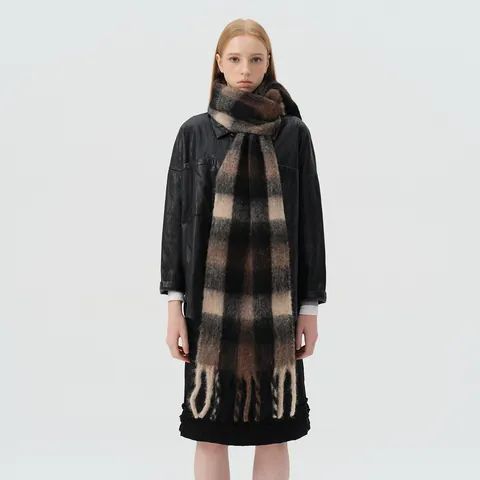 Unisex Wool Blend Plaid Scarf Thick Warm Long Checkered Shawl With Tassel Fringe For Men Women Casual Winter Neck Wrap