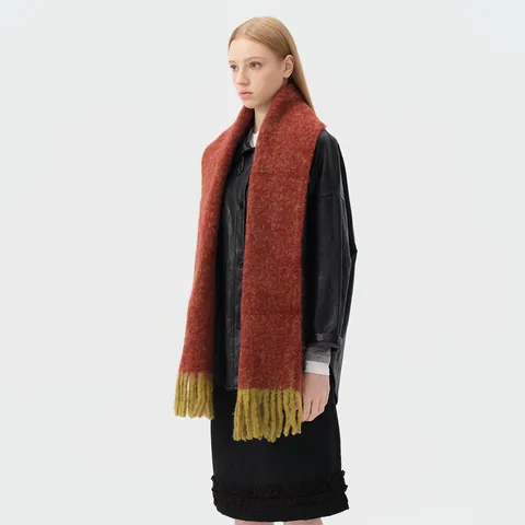 Damen Vintage Alpaka Wollmischung Dicke Fransen Schal Kontrastfarbe Lange Strick Winter Warme Schultertuch Accessoires