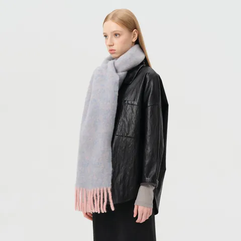 Damen Vintage Alpaka Wollmischung Dicke Fransen Schal Kontrastfarbe Lange Strick Winter Warme Schultertuch Accessoires