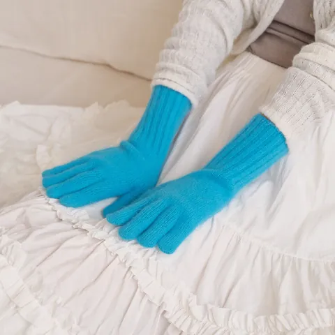 Women Winter Knitted Gloves Raccoon Wool Blend Long Ribbed Cuff Warm Touch Screen Solid Color Soft Fashion Hand Warmers