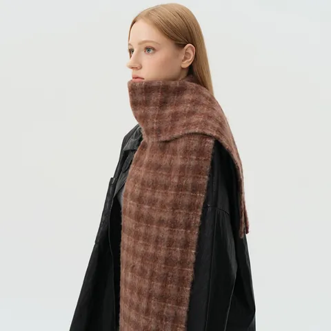 Designer Stil Wolle Alpaka Mischung Kariert Schal Für Damen Herren Winter Vintage Braun Karo Fransen Langer Warmer Schal