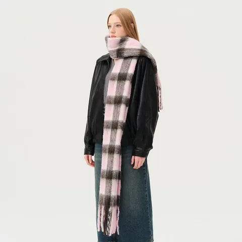 Women's Winter Thick Warm Wool Blend Plaid Scarf With Tassels Korean Style Soft Long Shawl Fashion Checkered Wrap Scarf