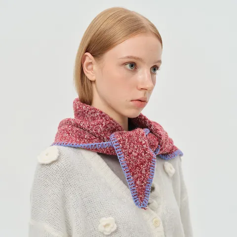 Women's Vintage Marled Knitted Triangle Scarf Soft Warm Acrylic Shawl Wrap With Contrast Whipstitch Edge Autumn Winter
