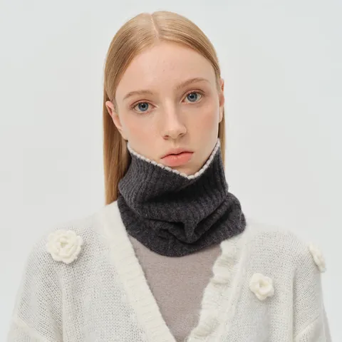 100% Wool Ribbed Knit Neck Gaiter For Men Women Winter Warm Scalloped Edge Snood Solid Color Elastic Neck Warmer Soft Scarf