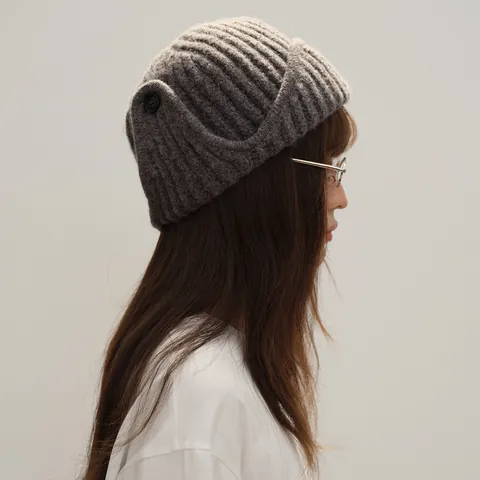 Women Winter Wool Blend Knitted Beanie Warm Ribbed Pilot Hat With Button Decor Solid Color Ear Protection Earflap Hat