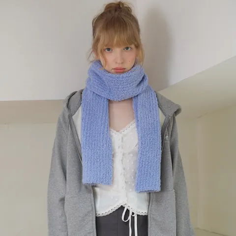 Sciarpa in Maglia Misto Lana Stile Coreano Donna Autunno Inverno Morbida Calda Sciarpa in Lana Riccia Scaldacollo Alla Moda