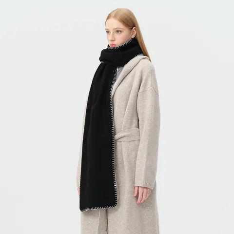 Dames Sjaal Franse Stijl Contraststiksel Wolmix Winter Warm Zacht Oversized Pashmina Shawl Mode Eenvoudige Nekwarmer