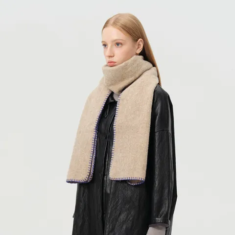 Dames Sjaal Franse Stijl Contraststiksel Wolmix Winter Warm Zacht Oversized Pashmina Shawl Mode Eenvoudige Nekwarmer