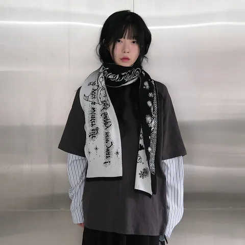 Christmas Knitted Scarf Women Winter Warm Double Sided Jacquard Snowflake Letter Pattern Festive Gift New Year Holiday