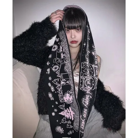 Christmas Knitted Scarf Women Winter Warm Double Sided Jacquard Snowflake Letter Pattern Festive Gift New Year Holiday