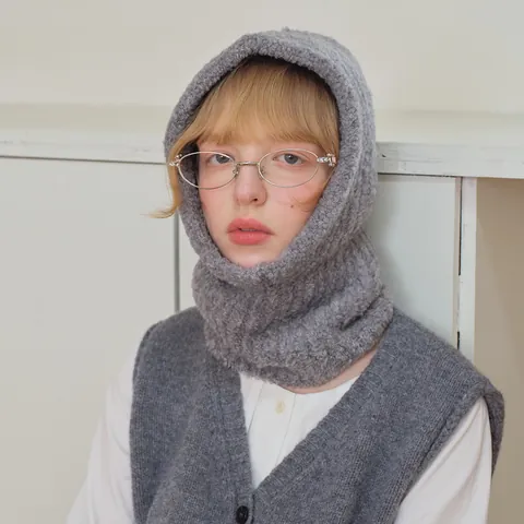 Koreanischer Stil Wollmischung Sturmhaube Damen Winter Warm Gestrickter Kapuzenschal Pullover Lockige Textur Beanie Mütze