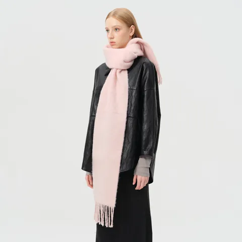 Einfarbiger Schal aus Wollmischung mit Fransen-Details Dicker Warmer Langer Schal für Damen Minimalistischer Winter Weiche Tücher