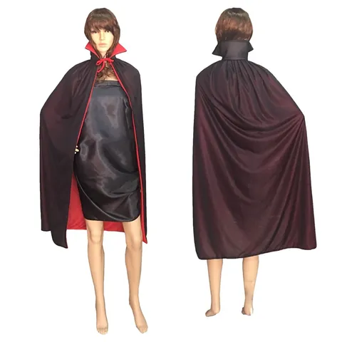 Mantello da Vampiro di Halloween Reversibile Nero Rosso con Collo Alto per Costume da Morte Demone per Adulti Bambini