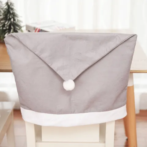 Housse de Chaise Bonnet de Noël Gris Tissu Non Tissé Décoration de Dossier pour Salle à Manger Fête Maison