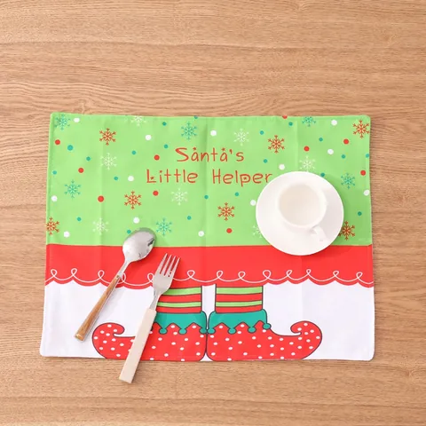 Christmas Elf Leg Table Placemat Santas Little Helper Pattern Twill Fabric Snowflake Print Holiday Kitchen Dining Decor Mat