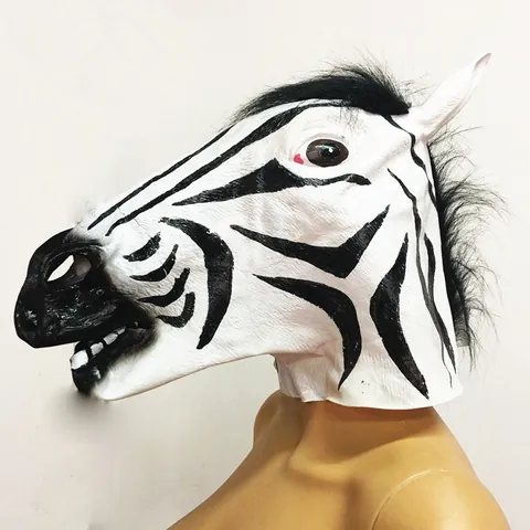 Realistic Zebra Head Mask Halloween Latex Animal Headgear With Black Mane For Cosplay Party Spoof Props