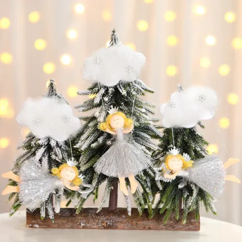 Ange de Noël Décoration à Suspendre Avec Nuage Blanc Robe en Tulle à Paillettes Flocon de Neige Fait Main Décoration Maison
