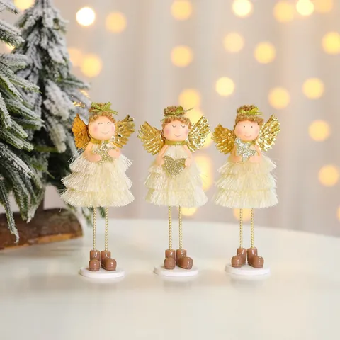 Ornement Ange de Noël Avec Jupe à Glands Et Ailes Pailletées Pour Décoration de Table Étoile Cœur Sapin de Noël