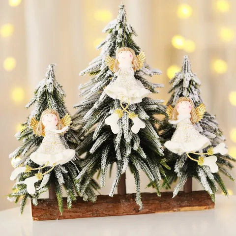 Ornements Suspendus Ange de Noël en Tissu Peluche Ailes Pailletées Poupées Style Nordique Décoration de Fête Maison