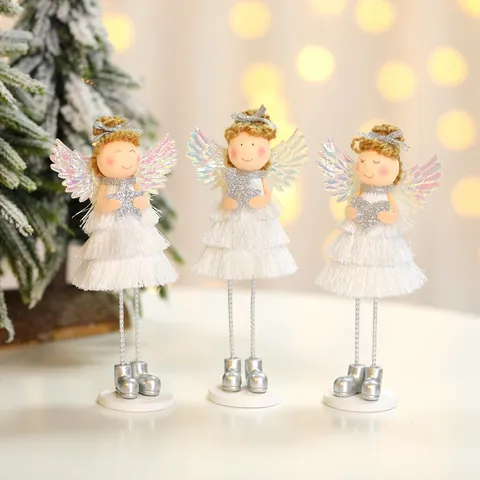 Ornement Ange de Noël Avec Jupe à Glands Et Ailes Pailletées Pour Décoration de Table Étoile Cœur Sapin de Noël