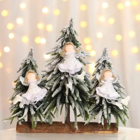 Ornements Suspendus Ange de Noël en Tissu Peluche Ailes Pailletées Poupées Style Nordique Décoration de Fête Maison