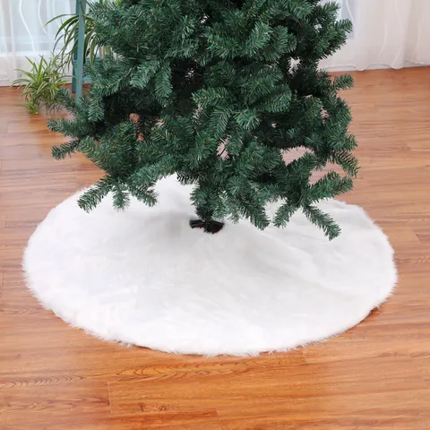 Luxury White Faux Fur Christmas Tree Skirt Long Plush Non Woven Fabric Base Cover Round Xmas Decoration For Home Mall Hotel Party