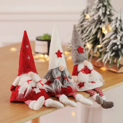 Décoration de Noël Gnome en Peluche Feutre Tricoté Poupée sans Visage Tomte Scandinave Longues Jambes pour Table Maison