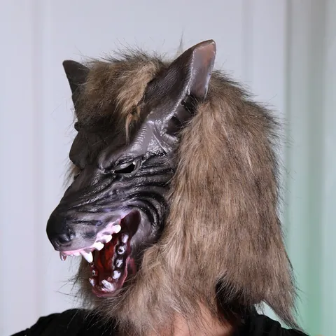Máscara Realista de Cabeza de Lobo Con Piel Terror Halloween Disfraz de Hombre Lobo Máscara de Vinilo para Cosplay