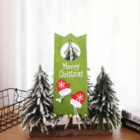 Felt Christmas Door Hanger With Metal Bells Santa Claus Xmas Tree Gingerbread Man Pattern Festive Door Knob Hanging Decor