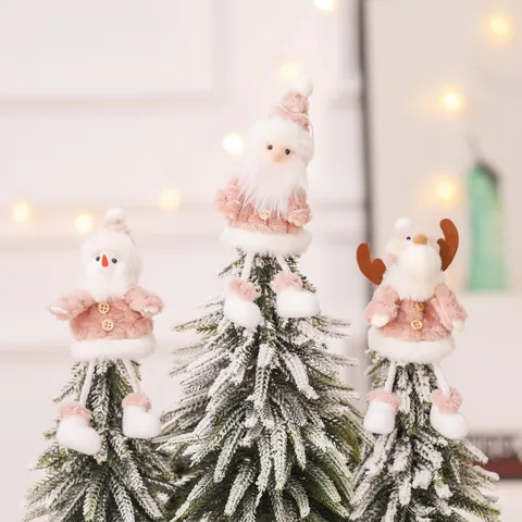 Roze Pluche Kerst Hangende Ornamenten Kerstman Sneeuwpop Rendier Engel Figuren Voor Kerstboom Decoratie Huis Vakantie Feest Decor