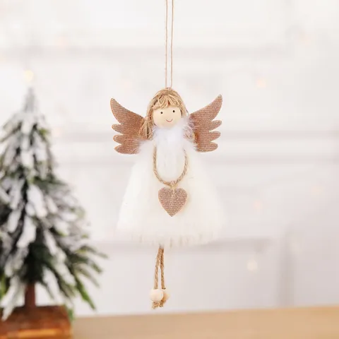 Plush Christmas Angel Doll Pendant For Christmas Tree Decoration Handmade Sequin Wings Angel Ornament For Holiday Home Decor