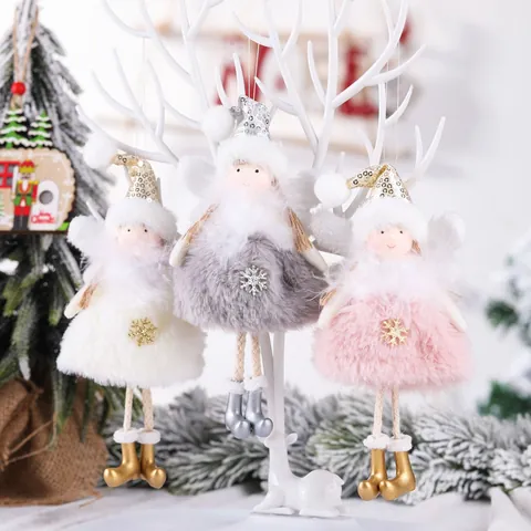 Nordic Christmas Angel Hanging Ornaments Plush Fairy Doll With Sequin Hat Snowflake Decoration For Christmas Tree Home Party Decor