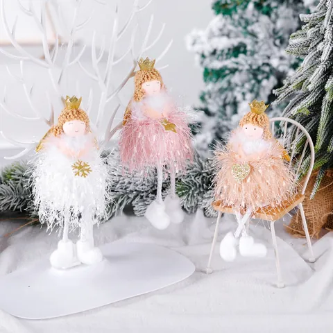 Weihnachtsengel Plüsch Anhänger Krone Glitzer Schneeflocke Stern Ornament Für Weihnachtsbaum Haus Party Deko Weiß Rosa Khaki