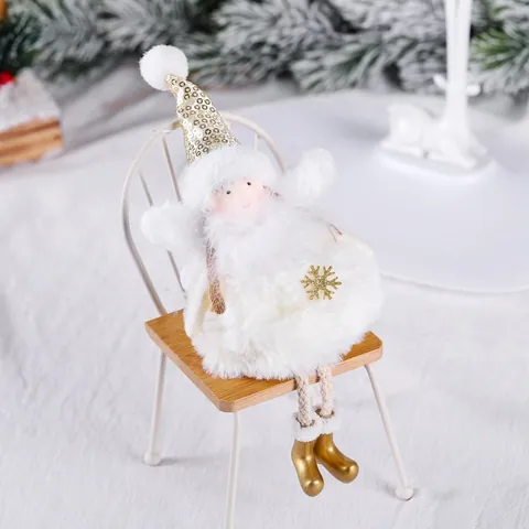 Nordic Christmas Angel Hanging Ornaments Plush Fairy Doll With Sequin Hat Snowflake Decoration For Christmas Tree Home Party Decor