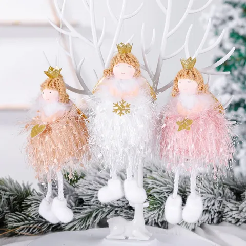 Weihnachtsengel Plüsch Anhänger Krone Glitzer Schneeflocke Stern Ornament Für Weihnachtsbaum Haus Party Deko Weiß Rosa Khaki