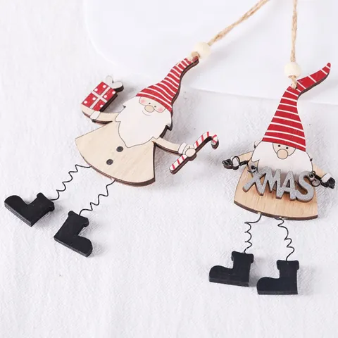 Christmas Wooden Hanging Ornaments Santa Claus Gnome With Spring Legs XMAS Letter Gift Box Candy Cane Holiday Decor