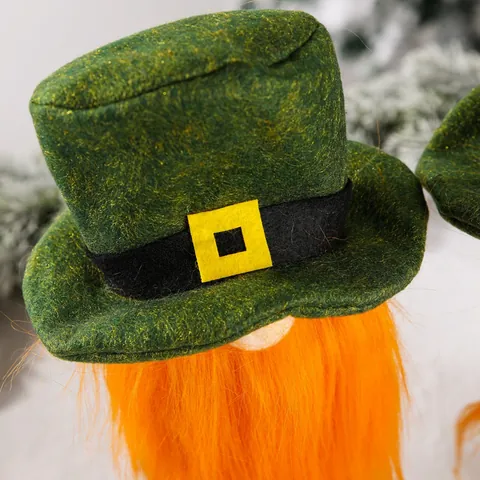 St. Patrick's Day Wine Bottle Cover Leprechaun Gnome Green Felt Hat With Orange Beard Braids Dining Party Table Decor