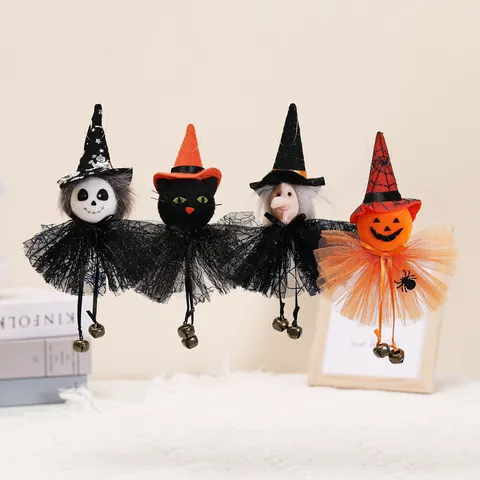 Halloween Bambola Decorazioni Sospese Con Campanelli Stoffa Gonna In Tulle Zucca Fantasma Strega Gatto Nero Festa Bar Casa Addobbi Festivi