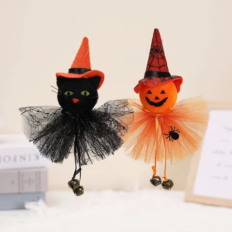 Halloween Bambola Decorazioni Sospese Con Campanelli Stoffa Gonna In Tulle Zucca Fantasma Strega Gatto Nero Festa Bar Casa Addobbi Festivi