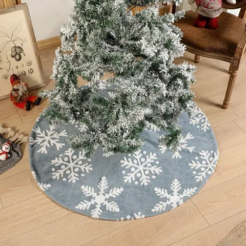 Christmas Tree Skirt And Stocking Shu Velvet Blue White Snowflake Jacquard Pattern Xmas Holiday Home Floor Decor Ornament