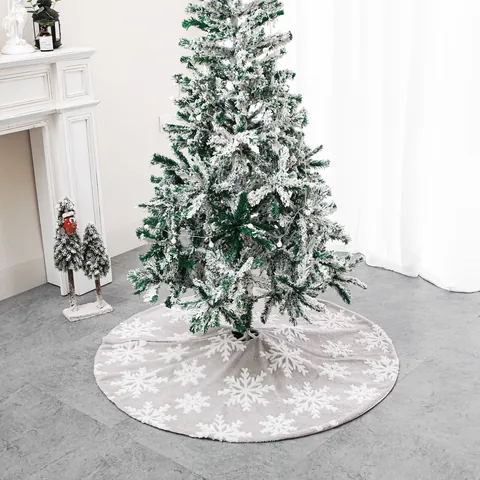 Set di Calza e Gonna per Albero di Natale Grigio Jacquard Fiocco di Neve Velluto di Cotone Shu Tappetino per Decorazione Casa