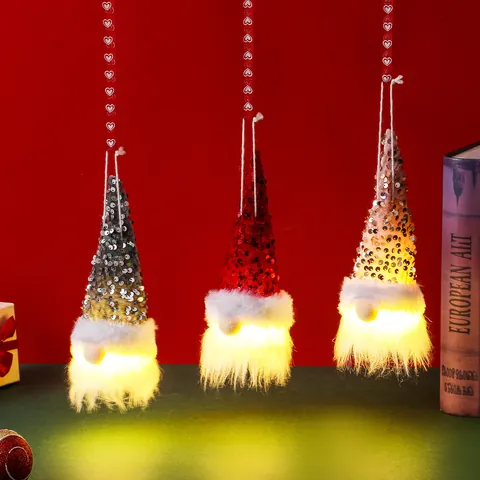 Ornamento Gnomo di Natale Luminoso con Paillettes Svedese Tomte Peluche Elfo Decorazione da Appendere per Albero di Natale Casa