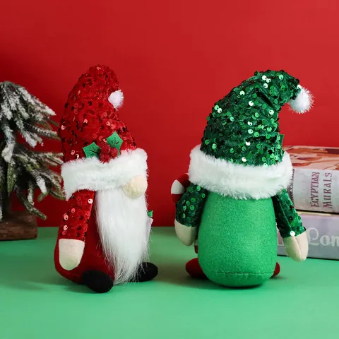 Handmade Christmas Gnomes Plush Decorations Sequin Hat Rudolf Faceless Doll Ornaments With Candy Cane For Holiday Party Home Decor