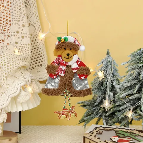 Decorazioni Natalizie Pendenti in Peluche Scozzese Con Campanelli Babbo Natale Pupazzo di Neve Renna Orso Addobbi Feste